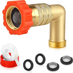 RV Water Pressure Regulator with 90 Degree Hose Saver, 50–55 PSI Lead-Free Brass
