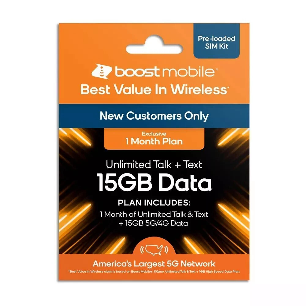 Boost Mobile Preloaded SIM Card (15GB) – 1 Month