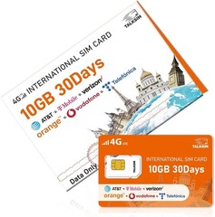International Data SIM Card 10GB for 30 Days –4G LTE Coverage in 45 Countries…