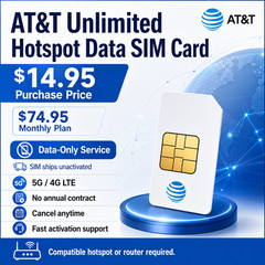 AT&T Unlimited 5G 4G LTE Hotspot Data SIM Card | $74.95 Monthly