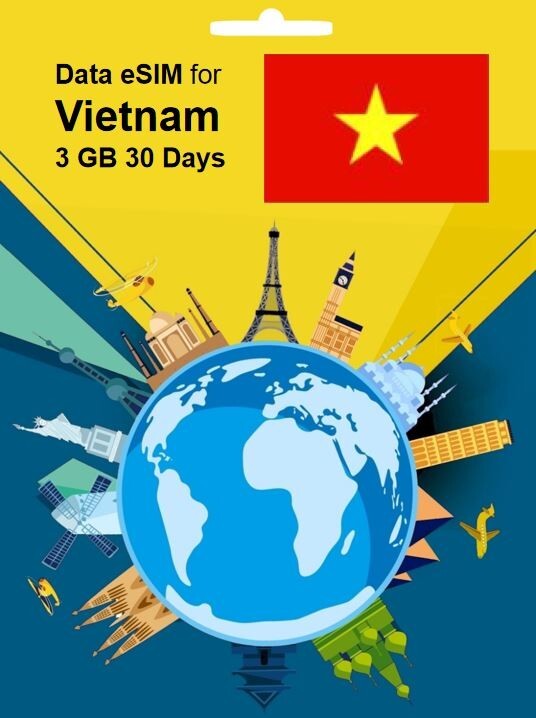 SALE! Vietnam Travel SIM Card DATA eSIM 3GB 30Days QR Code 1 Day Delivery
