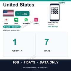 United States eSIM 1GB 7Day Instant QR 5G Data Only Travel No Plastic SIM