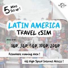 NeuSIM LATAM eSIM 1-3GB Data – 14 Destinations | Same Day DELIVERY!