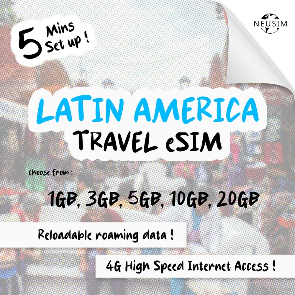 NeuSIM LATAM eSIM 5-20GB Data – 14 Destinations | Same Day DELIVERY!