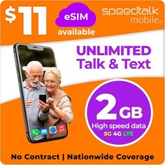 SpeedTalk Prepaid Unlimited Talk & Text Plan + 2GB 5G/4G LTE Data SIM Card