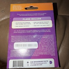 Ultra Mobile 5G/4G Unlimited Talk Text and Data Sim Card 15GB Purple New Sealed