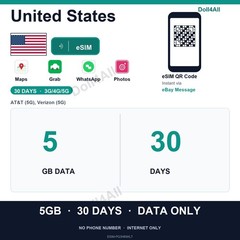 United States eSIM 5GB 30Day Instant QR 5G Data Only Travel No Plastic SIM