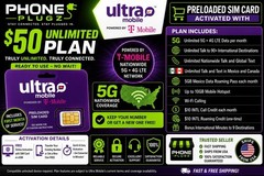 Ultra Mobile Preloaded Sim Card Activated With $50 Unlimited Talk,Text,Data Plan
