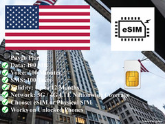 USA Paygo eSIM – 100MB + 100 Mins + 100 SMS | 6/12 Months | 1psim