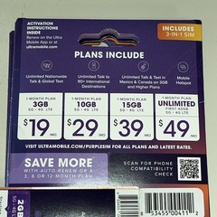 Ultra Mobile Sim Card Unlimited Talk, Text & Data Sim Kit BYOP New