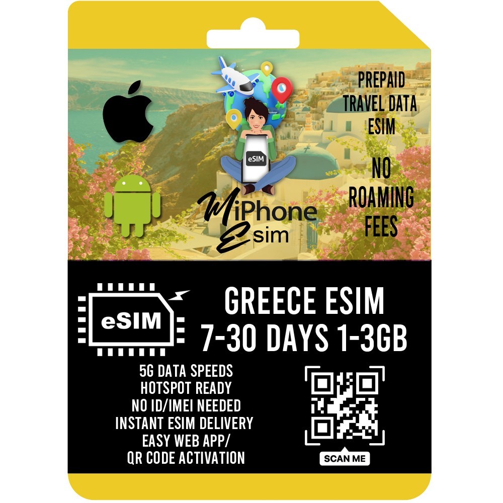 Greece Travel eSIM Prepaid 1-3GB 7-30 days 5G Network QR Activation