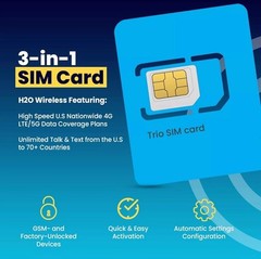 H2O Wireless SIM card with 90 days (3 months) of 10GB data ($30 plan)