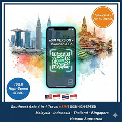 Asia Travel eSIM 5G | 10GB 3-30 Days | Malaysia Indonesia Thailand Singapore