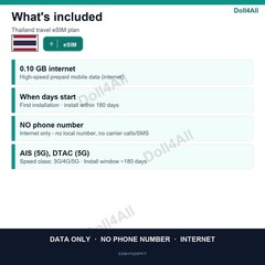 Thailand eSIM 0.1GB 7Day Instant QR 5G Data Only Travel No Plastic SIM