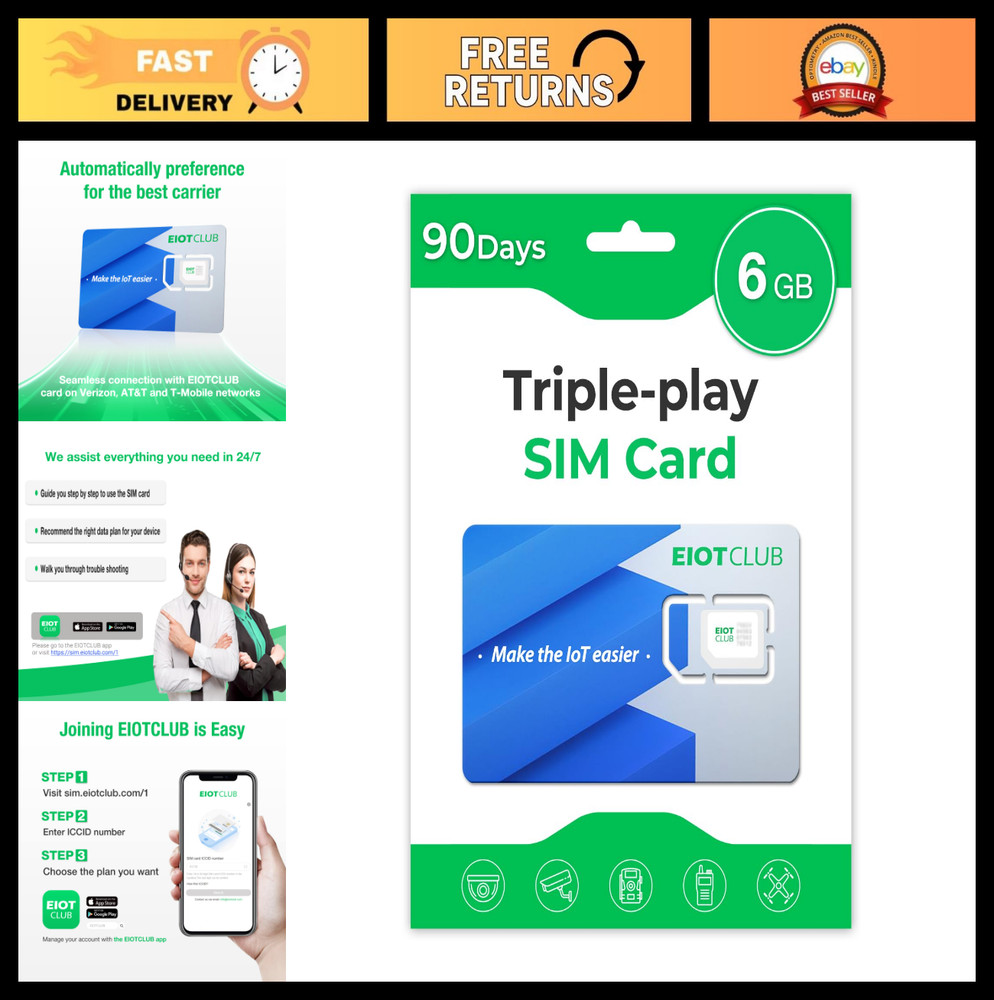 Data SIM Card for Security Cameras – 6GB, 90 Days, 5G/4G LTE, IoT & Trail Camera