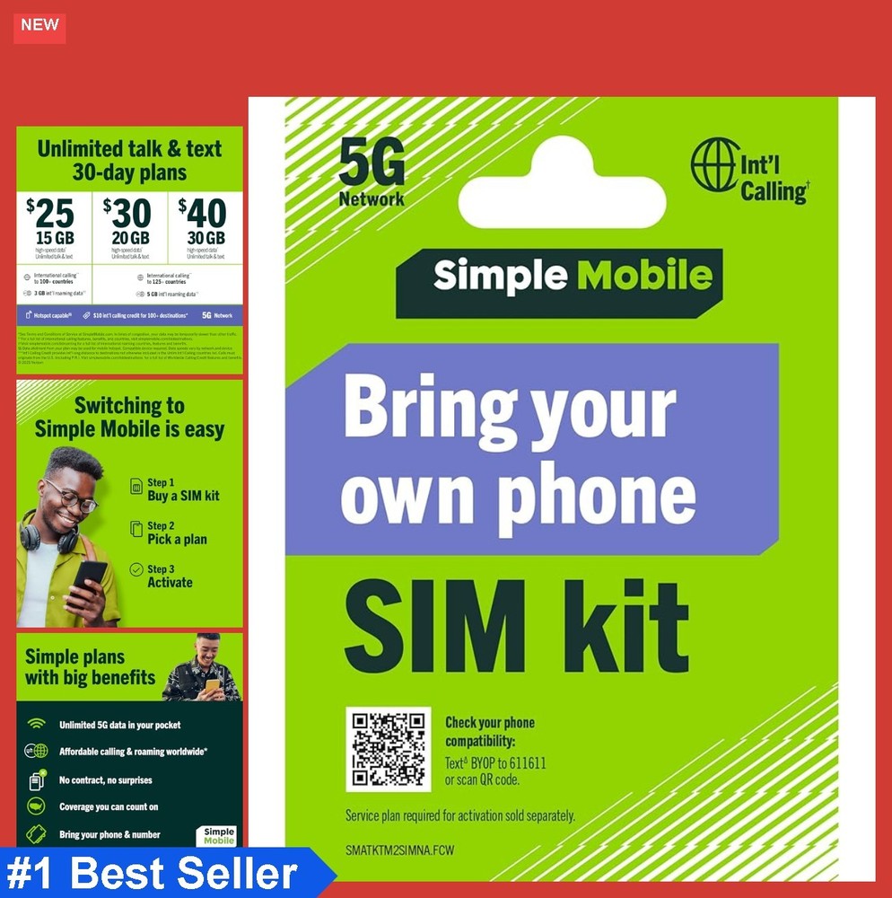 Prepaid SIM Card Kit 3in1 for Unlocked GSM Phones 4G LTE Activation