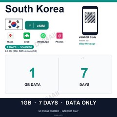 South Korea eSIM 1GB 7Day Instant QR 5G Data Only Travel No Plastic SIM