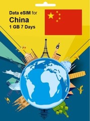 CHINA Travel SIM Card DATA eSIM 1GB 7Days QR Code Activation 1 Day Delivery