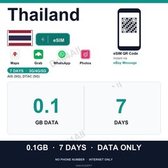 Thailand eSIM 0.1GB 7Day Instant QR 5G Data Only Travel No Plastic SIM