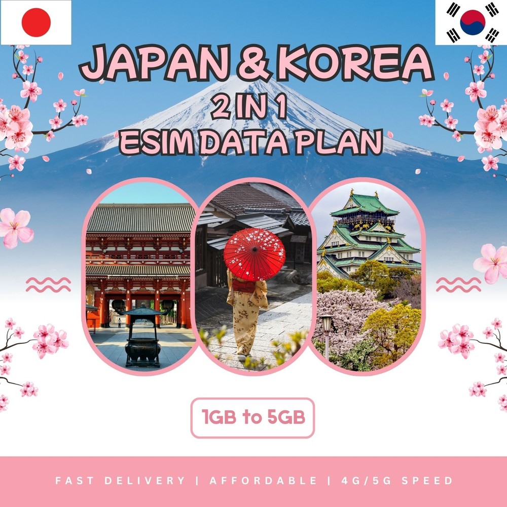 Japan & Korea 2 in 1 eSIM | 1GB to 5GB | 4G/5G Data Plan | Same-Day Delivery
