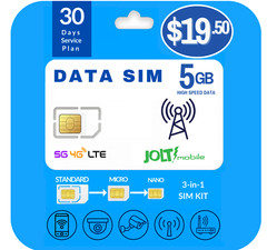 Jolt Mobile Data SIM Card – 5GB Internet 30 Days Data Plan on AT&T 5G 4G LTE SIM