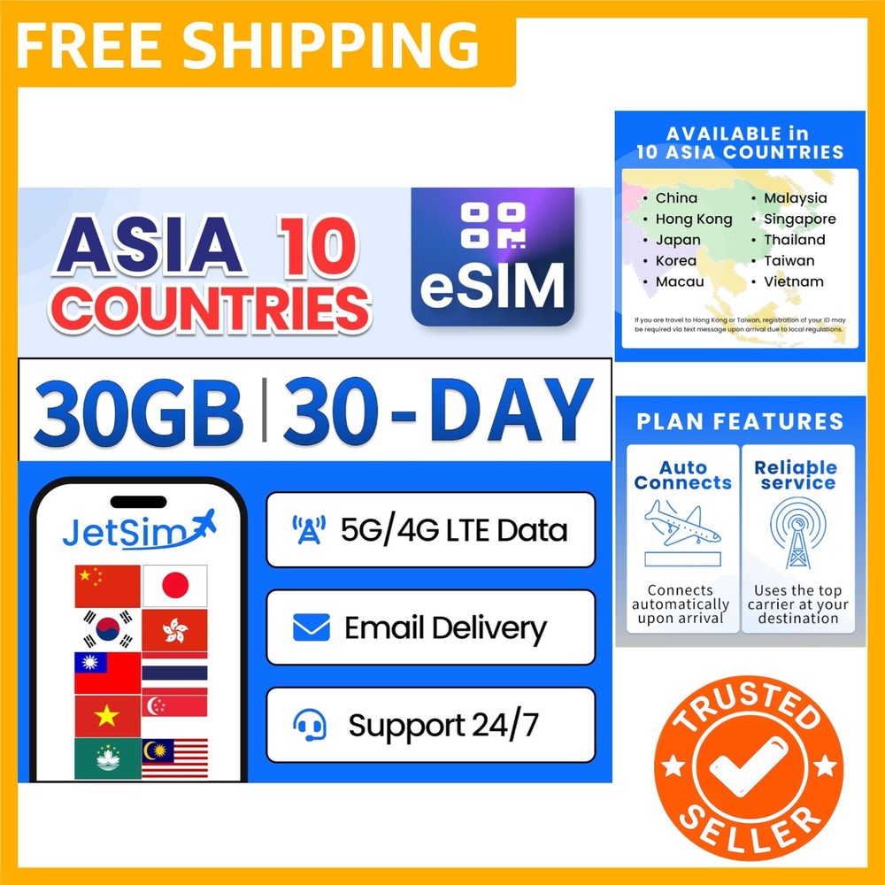 Travel Data eSIM for China Mainland, Japan, Korea, Thailand, Hong Kong, Taiwa…