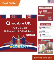 Vodafone UK SIM Card: 7GB High-Speed Data + Unlimited Texts & Calls for 28 Days