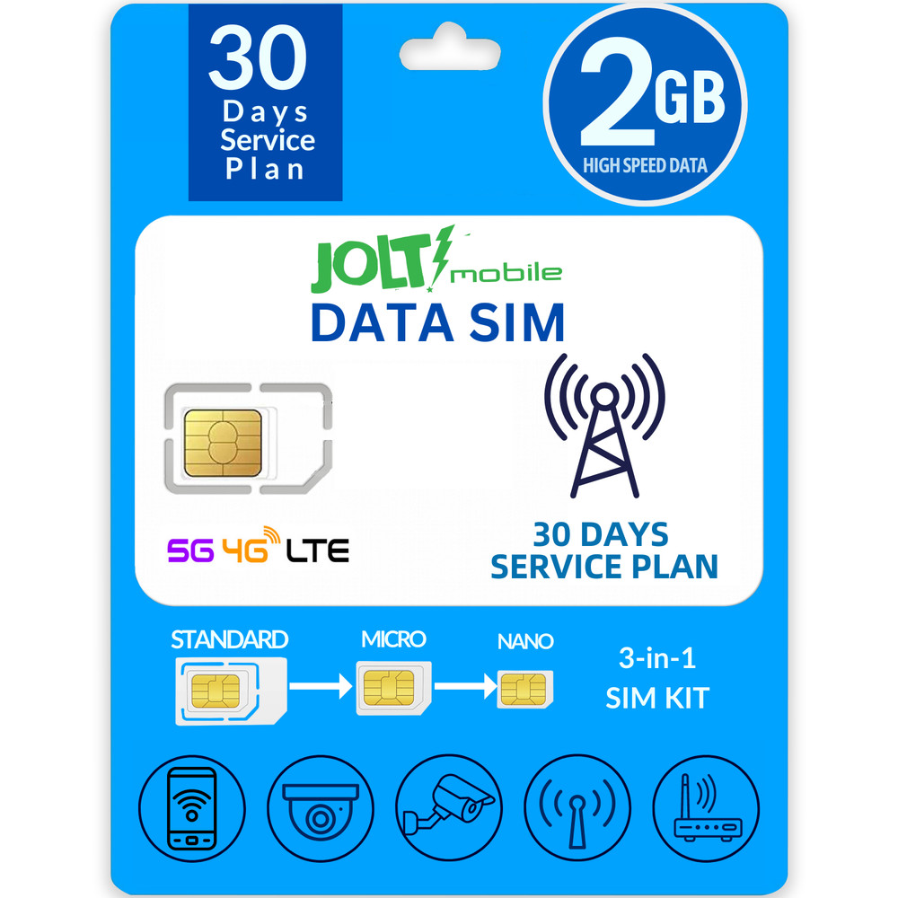 Jolt Mobile Data SIM Card – 2GB Internet 30 Day Data Plan on AT&T 5G 4G LTE