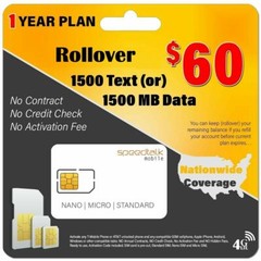 SpeedTalk SIM Card ROLLOVER Text & Data Canada Mexico Roaming -1 Year Service