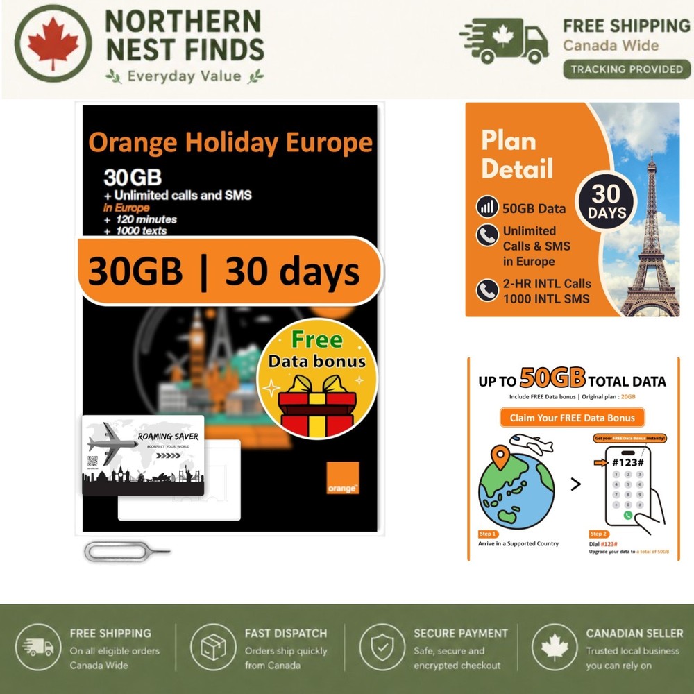 Ultimate Orange SIM: 30GB 5G Data, Unlimited Texts, & Global Calls