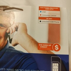 Consumer Cellular All-in-One SIM Card AT&T/T-Mobile NETWORK + $10 CREDIT