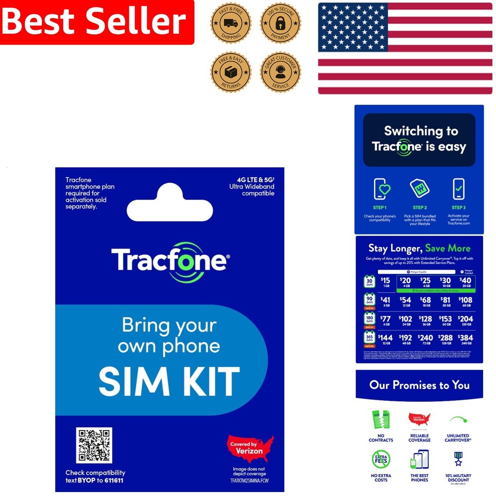 4G LTE 5G SIM Card Kit Tracfone Prepaid Bring Your Own Phone Nationwide Coverage