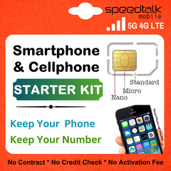 SpeedTalk Smart Phone Plan Starter Kit -Talk Text 5G 4G LTE Data No Contract SIM