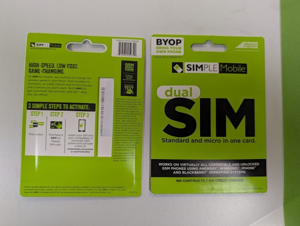 SIMPLE Mobile Keep Your Own Phone Prepaid SIM Kit Dual Sim T-Mobile network -1pc