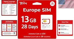 SIM Card: 13GB Data + Unlimited Local Calls in 38 Countries for 28 Days