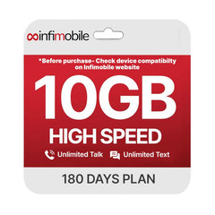 12.6/Month Infimobile Prepaid Unlimited Plan 6 Months 10Gb High-Speed Data Per