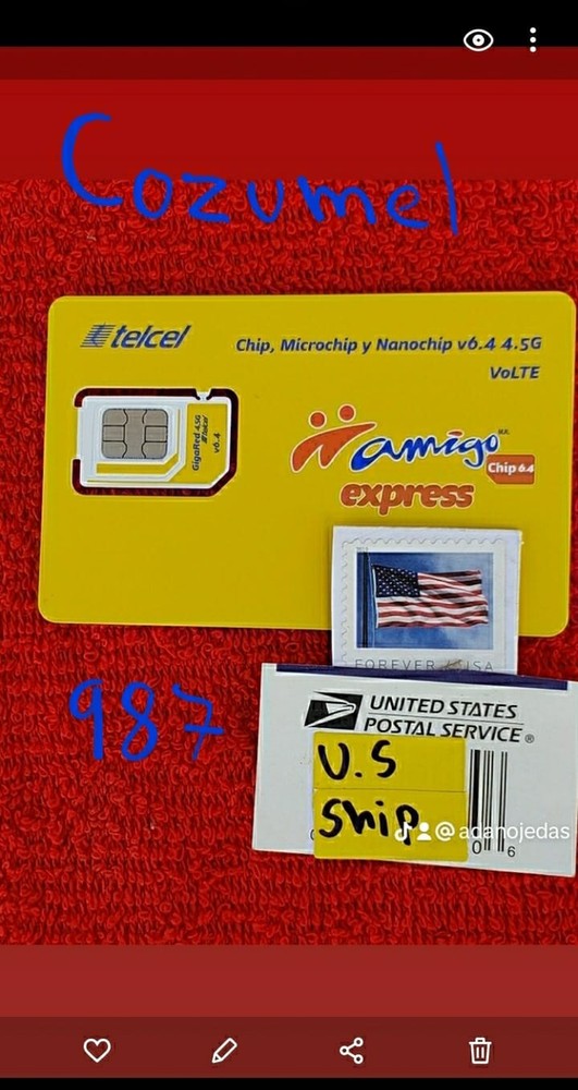 Telcel Mexico Sim Card COZUMEL Area 987 , UNLIMITED CALLS,SMS..