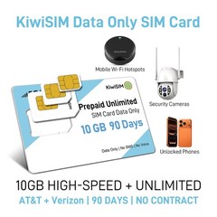 10GB Prepaid Data SIM Card USA – 5G/4G LTE, Unlimited 256Kbps, 90 Days, 3-in-1 f