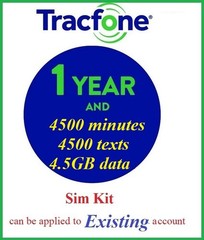 Tracfone 1 Year Service Extension & 4500mins 4500Txt 4.5GB Data Refill Sim READ