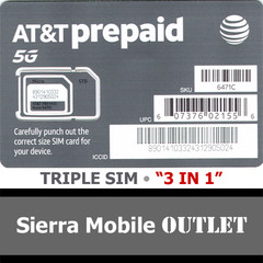 AT&T PREPAID TRIPLE SIM CARD «3 IN 1» NANO 4FF 4G 5G LTE GSM • ATT NEW