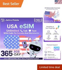 Affordable 365-Day eSIM: Unlimited Talk & Text + 8GB Data, No SIM Card Needed