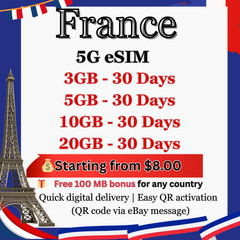 France Travel eSIM|3GB – 20GB|30Days|Quick Delivery|5G|QR code