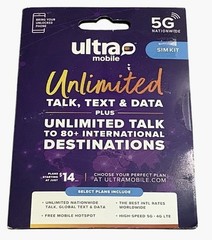Ultra Mobile SIM Card Unlimited Talk Text & Data With International Calling 5G