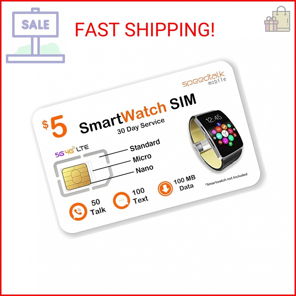 SpeedTalk Mobile $5 Prepaid Smart Watch SIM Card Kit for 5G 4G LTE Smartwatch, W