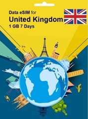 SALE! United Kingdom Travel SIM Card DATA eSIM 1GB 7Days QR Code 1 Day Delivery