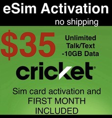 $35 Cricket wireless Unlimited T/T 10GB Preloaded eSIM activation QR code