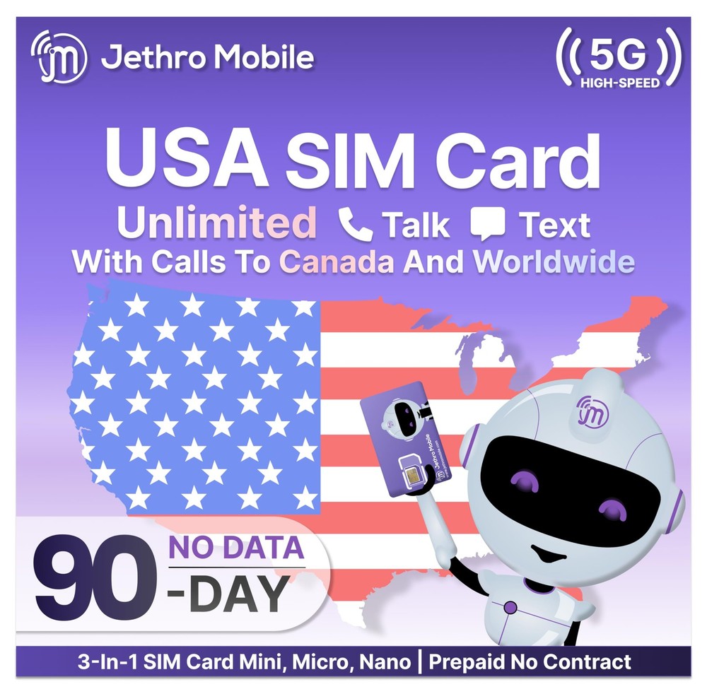 Jethro Mobile – 3 Month Prepaid Plan, Unlimited Talk & Text Only, International