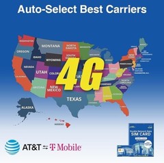 Prepaid 4G LTE Cellular SIM Card Supports AT&T, T-Mobile Dual Networks