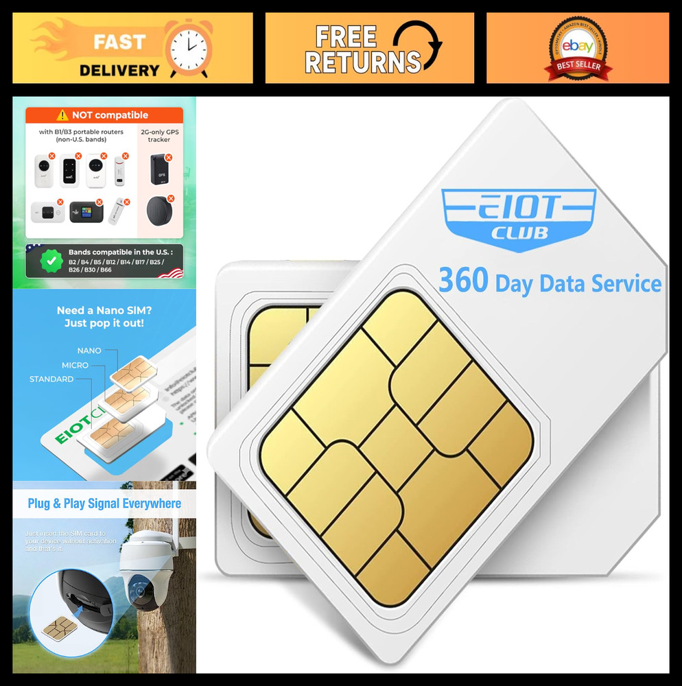 Data SIM Card for 360 Days – USA Nationwide Coverage for Unlocked Cameras & IoT