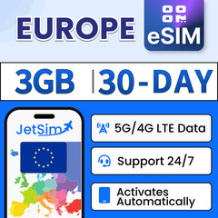 New Europe eSIM (30 Days), 3GB 5G/4G LTE High-Speed Data